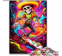 1000Pc Adults Jigsaw Puzzle Colorful Neon Graffiti Skull Made of Wood, for Parents, Lovers, Friends - Age 14+ 50x75cm for Birthday Holiday Christmas
