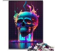 1000Pc Adults Jigsaw Puzzle Colorful Neon Skull Made of Wood, Ideal for Family Fun, Relaxation 50x75cm for Teenager & Family Fun