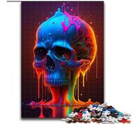 1000Pc Adults Jigsaw Puzzle Colorful Paint Skull Made of Wood, Fun Activity for at Home 50x75cm DIY Art Decor