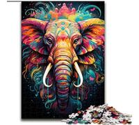 1000Pc Adults Jigsaw Puzzle Colorful Painting Elephant Made of Wood, Fun Activity for at Home 50x75cm DIY Art Decor
