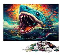 1000Pc Adults Jigsaw Puzzle Colorful Psychedelic Shark Wooden Jigsaw Puzzles for Adults for Teenagers, Family Game Night, Brain-Challenging Gift Idea 50x75CM/19.68x29.52inch