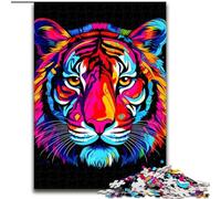 1000Pc Adults Jigsaw Puzzle Colorful Tiger Made of Wood, for Parents, Lovers, Friends - Age 14+ 50x75cm for Birthday Holiday Christmas