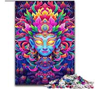 1000Pc Adults Jigsaw Puzzle Colourful Art Buddha Made of Wood, Idea, Humorous Artwork, Detailed Artwork 50x75cm for Birthday Holiday Christmas