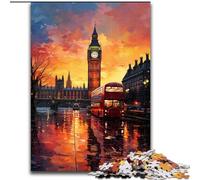 1000Pc Adults Jigsaw Puzzle Colourful Big Ben Made of Wood, Ideal for Family Fun, Relaxation 50x75cm for Teenager & Family Fun