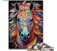 1000Pc Adults Jigsaw Puzzle Colourful Horse Art Made of Wood, Idea, Humorous Artwork, Detailed Artwork 50x75cm for Birthday Holiday Christmas