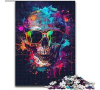 1000Pc Adults Jigsaw Puzzle Colourful Skull with Glasses Made of Wood, for Parents, Lovers, Friends - Age 14+ 50x75cm for Birthday Holiday Christmas