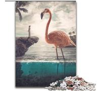 1000Pc Adults Jigsaw Puzzle Curious Flamingo Made of Wood, for Parents, Lovers, Friends - Age 14+ 50x75cm for Birthday Holiday Christmas