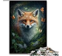 1000Pc Adults Jigsaw Puzzle Cute Art Fox Made of Wood, High-Difficulty Brain Teaser for Teenagers 50x75cm Birthday Gift Idea, Challenging Brain Teaser Game
