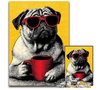 1000Pc Adults Jigsaw Puzzle Dog Drinking Coffee Cardboard Jigsaw Puzzles Educational Games, with Matching Poster And Trivia Sheet for Age 14 Years Up 26X38CM