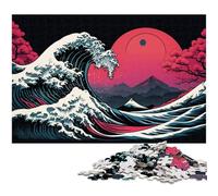 1000Pc Adults Jigsaw Puzzle Fantasy Japanese Waves Wooden Jigsaw Puzzles for Adults for Teenagers, Family Game Night, Brain-Challenging Gift Idea 50x75CM/19.68x29.52inch