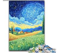 1000Pc Adults Jigsaw Puzzle Fields Under The Night Sky Made of cardboard, for Parents, Lovers, Friends - Age 14+ size 38x26CM for Birthday Holiday Christmas