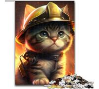 1000Pc Adults Jigsaw Puzzle Firefighter Cat Made of Wood, for Teenagers Age Group 14+, Home Decor 50x75cm DIY Art Decor