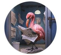 1000Pc Adults Jigsaw Puzzle Flamingo Reading Newspaper 1000 Piece Round Jigsaw Puzzles for Adults Educational Toy for Teenagers, Home Office Decor 67.5x67.5cm