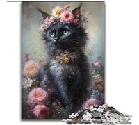 1000Pc Adults Jigsaw Puzzle Flowers And Black Cat Wooden Jigsaw Puzzles for Adults Unique DIY Home Decor Gift Idea 26X38CM