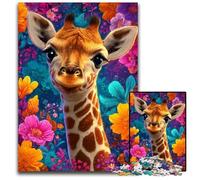 1000Pc Adults Jigsaw Puzzle Flowers Giraffe Wooden Jigsaw Puzzles Educational Games, Enhance Love between Couples for Age 14 Years Up 50X75CM