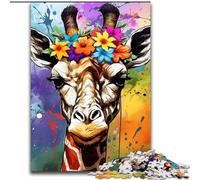 1000Pc Adults Jigsaw Puzzle Giraffe Wearing Flowers Made of Wood, Perfect Christmas & New Year Gift, 50x75cm Challenging & Entertaining, Family Activity