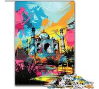 1000Pc Adults Jigsaw Puzzle Graffiti Taj Mahal Jigsaw Puzzle Made of Wood,Fun at Home Activities, Birthday Present, Travel Gifts 1000pcs(50x75cm)
