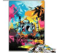 1000Pc Adults Jigsaw Puzzle Graffiti Taj Mahal Jigsaw Puzzle Made of Wood,Interactive Family Game, DIY Home Decor, Challenging Brain Teaser Gift 1000pcs(50x75cm)