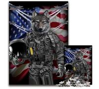 1000Pc Adults Jigsaw Puzzle Grey Wolf in Air Force Difficult Puzzles for Adults Perfect for Family Gatherings, Birthdays, Holidays 50x75CM/19.68x29.52inch