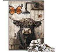 1000Pc Adults Jigsaw Puzzle Highland Cow in The Bathroom Made of cardboard, for Parents, Lovers, Friends - Age 14+ size 38x26CM for Birthday Holiday Christmas