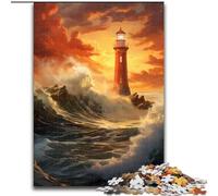 1000Pc Adults Jigsaw Puzzle Lighthouse in The Surf Jigsaw Puzzle Made of cardboard,Interactive Family Game, DIY Home Decor, Challenging Brain Teaser Gift 1000pcs(26x38cm)