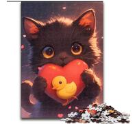 1000Pc Adults Jigsaw Puzzle Love Black Cat Jigsaw Made of Wood Colorful Home Decor & Interactive Family Game, size 50X75CM