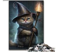 1000Pc Adults Jigsaw Puzzle Magic Cat Made of Wood, Idea, Humorous Artwork, Detailed Artwork 50x75cm for Birthday Holiday Christmas