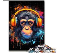 1000Pc Adults Jigsaw Puzzle Monkey Dj Music Impossible Jigsaw Puzzles for Adults size 50x75cm Challenging DIY Brain Teaser, Perfect Family Game Or Decorative Gift