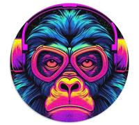 1000Pc Adults Jigsaw Puzzle Monkey Dj Music Round Jigsaws 1000 Pieces for Adults Brain-Challenging DIY Decorative Game, Family Interactive Toy 67.5x67.5cm