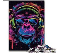 1000Pc Adults Jigsaw Puzzle Monkey with Headphones Sunglasses Jigsaw Puzzle Made of Wood,for Teenagers, Family Interactive Game, Challenge Gift 1000pcs(50x75cm)