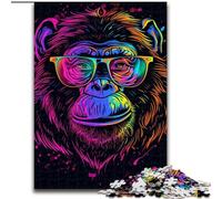 1000Pc Adults Jigsaw Puzzle Monkey with Headphones Sunglasses Jigsaw Puzzles Made of Wood, for Family & Friends, Brain-Teasing Challenge 1000pcs(50x75cm)
