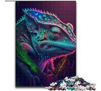 1000Pc Adults Jigsaw Puzzle Neon Chameleon Made of Wood, Interactive Family Game, Suitable for Ages 14+ 50x75cm An for Christmas Or Birthdays