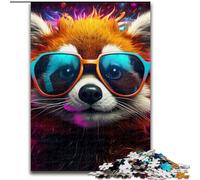 1000Pc Adults Jigsaw Puzzle Neon Glasses Red Panda Made of Wood, for Teenagers Age Group 14+, Home Decor 50x75cm Educational & Fun Indoor Game for Home Decor