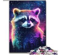 1000Pc Adults Jigsaw Puzzle Neon Raccoon Wooden Jigsaw 50X75CM Interactive Family Game, Brain Challenge, Educational Toy