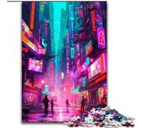 1000Pc Adults Jigsaw Puzzle Night City Landscape Made of Wood, Fun Activity for at Home 50x75cm DIY Art Decor