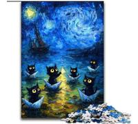 1000Pc Adults Jigsaw Puzzle Night Sky Van Gogh's Cat Jigsaw Puzzles Made of Wood Perfect Home Or Office Decor, Ideal size 50X75CM