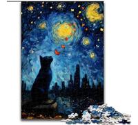 1000Pc Adults Jigsaw Puzzle Night Sky Van Gogh's Cat Jigsaw Puzzles Made of Wood Perfect Home Or Office Decor, Ideal size 50X75CM