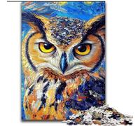 1000Pc Adults Jigsaw Puzzle Owl Night Sky Made of Wood, Fun Activity for at Home 50x75cm DIY Art Decor