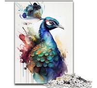 1000Pc Adults Jigsaw Puzzle Peacock Watercolor Challenging Puzzles size 26x38cm Ideal for Family Fun, Relaxation