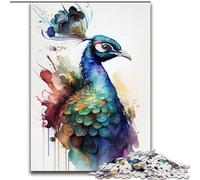 1000Pc Adults Jigsaw Puzzle Peacock Watercolor Made of Wood, for Parents, Lovers, Friends - Age 14+ 50x75cm for Birthday Holiday Christmas