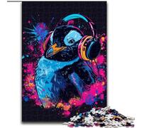 1000Pc Adults Jigsaw Puzzle Penguin with Headphones Jigsaw Puzzle Made of Wood,Fun at Home Activities, Birthday Present, Travel Gifts 1000pcs(50x75cm)
