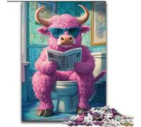 1000Pc Adults Jigsaw Puzzle Pink Yak Go Toilet Jigsaw Puzzle 1000 Pieces Perfect for Home & Office Decor, Parties, Birthdays (Size 38x26cm)