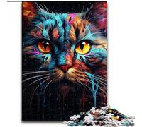 1000Pc Adults Jigsaw Puzzle Psychedelic Animal Cat Made of Wood, Ideal for Family Fun, Relaxation 50x75cm Family Fun Craft, Perfect for Birthdays, Holidays