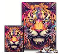 1000Pc Adults Jigsaw Puzzle Psychedelic Art Tiger 1000 Pieces Puzzles for Adults Family Interactive Game, Brain Teaser Gift, Educational Toy Size 50x75cm