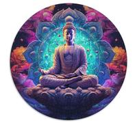 1000Pc Adults Jigsaw Puzzle Psychedelic Buddha Round Cardboard Jigsaw Family Interactive Game,Craft Gift with Colorful Artwork (67.5x67.5cm)