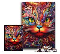 1000Pc Adults Jigsaw Puzzle Psychedelic Cat 1000 Pieces Puzzles for Adults Family Interactive Game, Brain Teaser Gift, Educational Toy Size 26x38cm