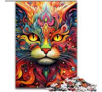 1000Pc Adults Jigsaw Puzzle Psychedelic Cat 1000 Pieces Puzzles for Adults Family Interactive Game, Brain Teaser Gift, Educational Toy 50x75cm