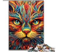 1000Pc Adults Jigsaw Puzzle Psychedelic Cat 1000Piece Puzzle Gift DIY Fun Suitable for Home Living Room Office Decoration (Size 26x38 cm)