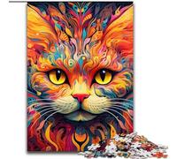 1000Pc Adults Jigsaw Puzzle Psychedelic Cat 1000Piece Puzzle Gift DIY Fun Suitable for Home Living Room Office Decoration (Size 26x38 cm)