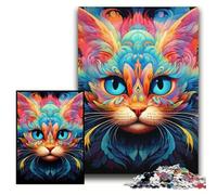 1000Pc Adults Jigsaw Puzzle Psychedelic Cat Art Jigsaw Puzzles for Adults 26x38 cm Perfect for Family Fun on Christmas, Thanksgiving, Birthdays & Easter
